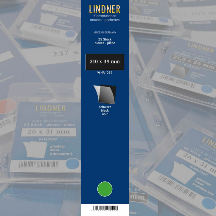 Lindner Klemmstreifen, 210 x 39 mm, schwarz, 25 Stück