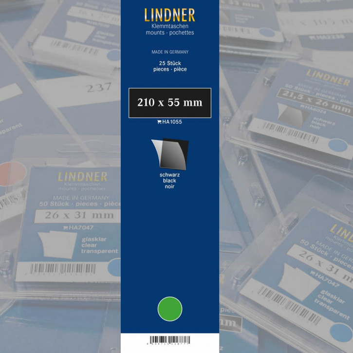 Lindner Klemmstreifen, 210 x 55 mm, schwarz, 25 Stück