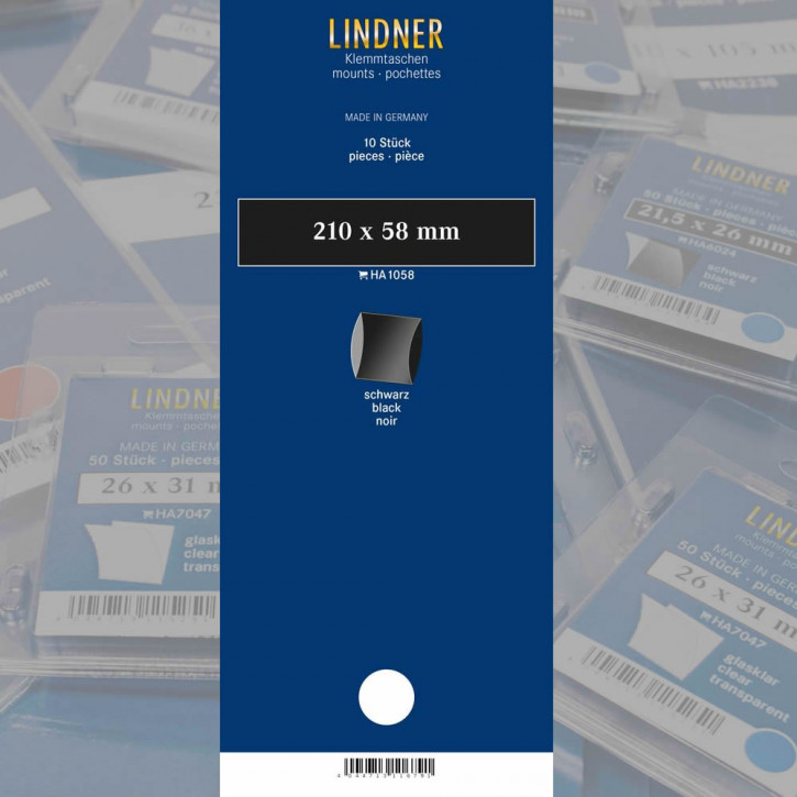 Lindner Klemmstreifen, 210 x 58 mm, schwarz, 10 Stück, doppelte Klemmnaht