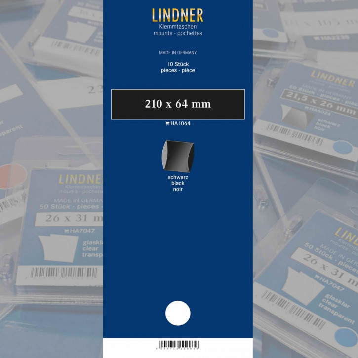 Lindner Klemmstreifen, 210 x 64 mm, schwarz, 10 Stück, doppelte Klemmnaht