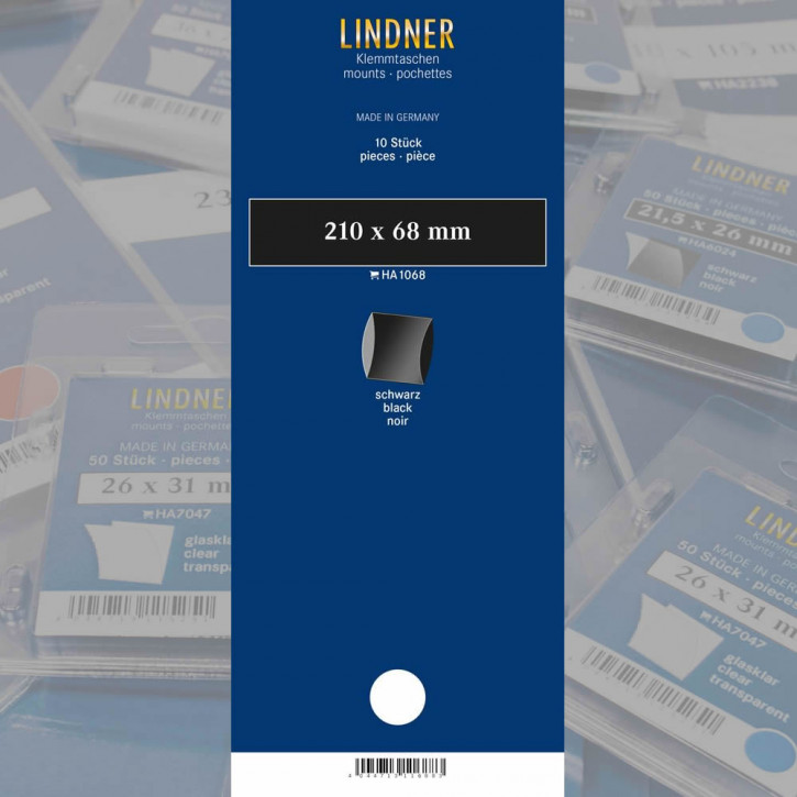 Lindner Klemmstreifen, 210 x 68 mm, schwarz, 10 Stück, doppelte Klemmnaht