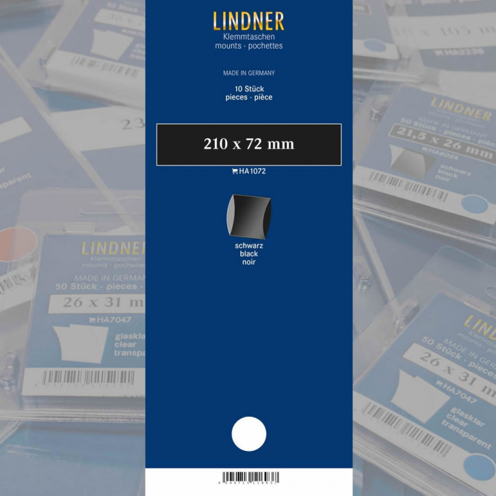 Lindner Klemmstreifen, 210 x 72 mm, schwarz, 10 Stück, doppelte Klemmnaht