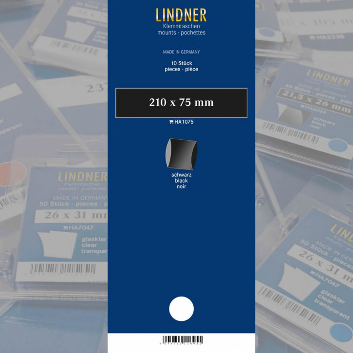 Lindner Klemmstreifen, 210 x 75 mm, schwarz, 10 Stück, doppelte Klemmnaht