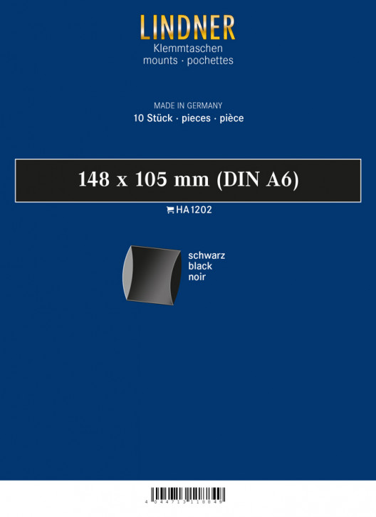 Lindner Blockstreifen, 148 x 105 mm (DIN A6), schwarz, 10 Stück, doppelte Klemmnaht