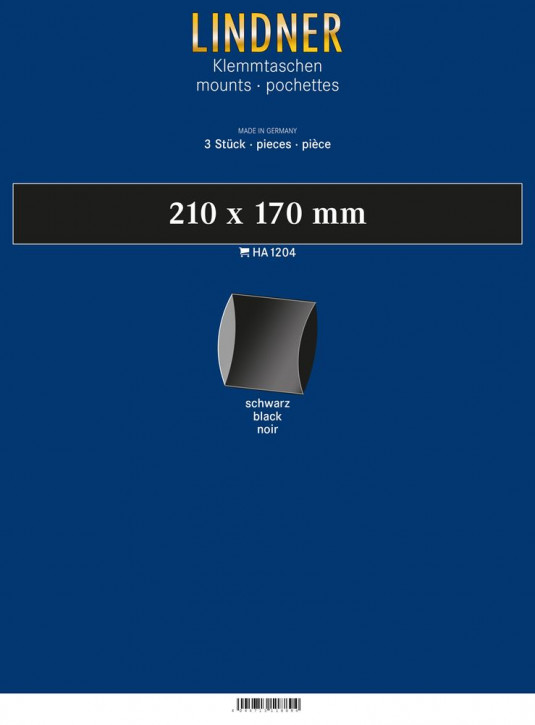 Lindner Blockstreifen 210 x 170 mm, schwarz, 3 Stück, doppelte Klemmnaht