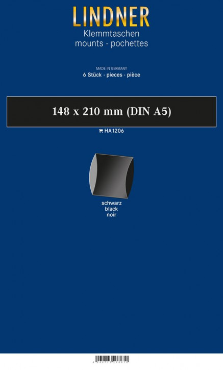 Lindner Blockstreifen, 148 x 210 mm (DIN A5), schwarz, 6 Stück, doppelte Klemmnaht