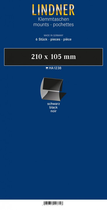 Lindner Klemmfix Blockstreifen, 210 x 105 mm, schwarz, 6 Stück, geschlitzt