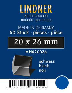 Lindner Klemmfix Zuschnitte, 20 x 26 mm, schwarz, 50 Stück, geschlitzt