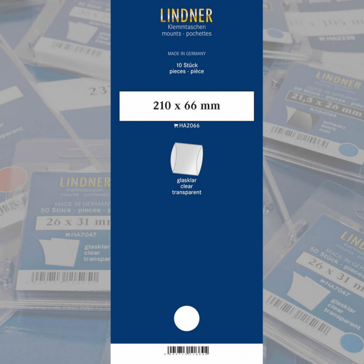 Lindner Klemmstreifen, 210 x 66 mm, glasklar, 10 Stück, doppelte Klemmnaht