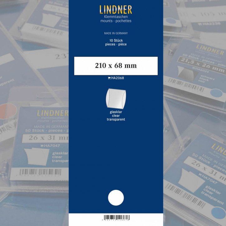 Lindner Klemmstreifen, 210 x 68 mm, glasklar, 10 Stück, doppelte Klemmnaht