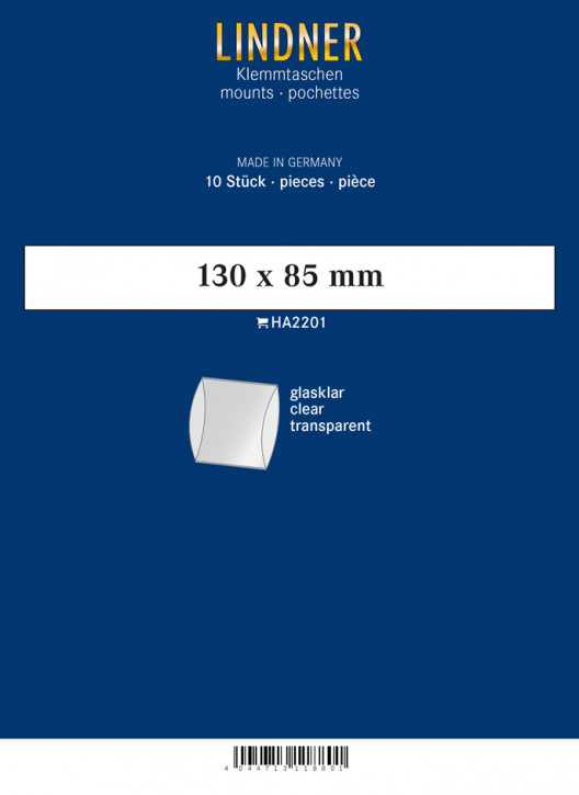 Lindner Blockstreifen, 130 x 85 mm, glasklar, 10 Stück, doppelte Klemmnaht