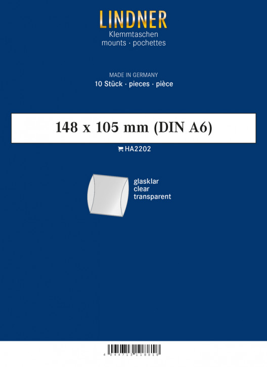 Lindner Blockstreifen, 148 x 105 mm (DIN A6), glasklar, 10 Stück, doppelte Klemmnaht
