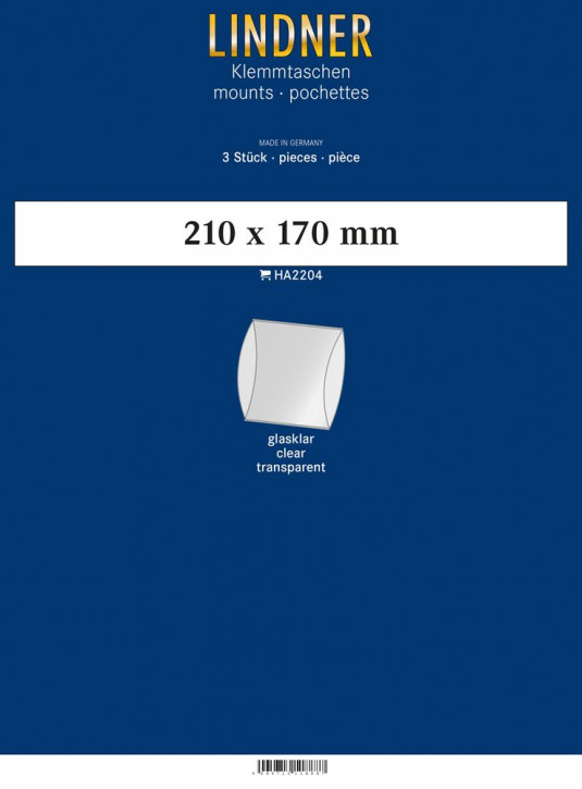 Lindner Blockstreifen 210 x 170 mm, glasklar, 3 Stück, doppelte Klemmnaht