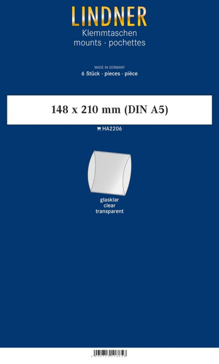Lindner Blockstreifen, 148 x 210 mm (DIN A5), glasklar, 6 Stück, doppelte Klemmnaht