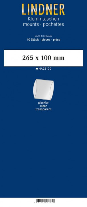 Lindner Klemmstreifen, super lang (SL), 265 x 100 mm, glasklar, 10 Stück, doppelte Klemmnaht