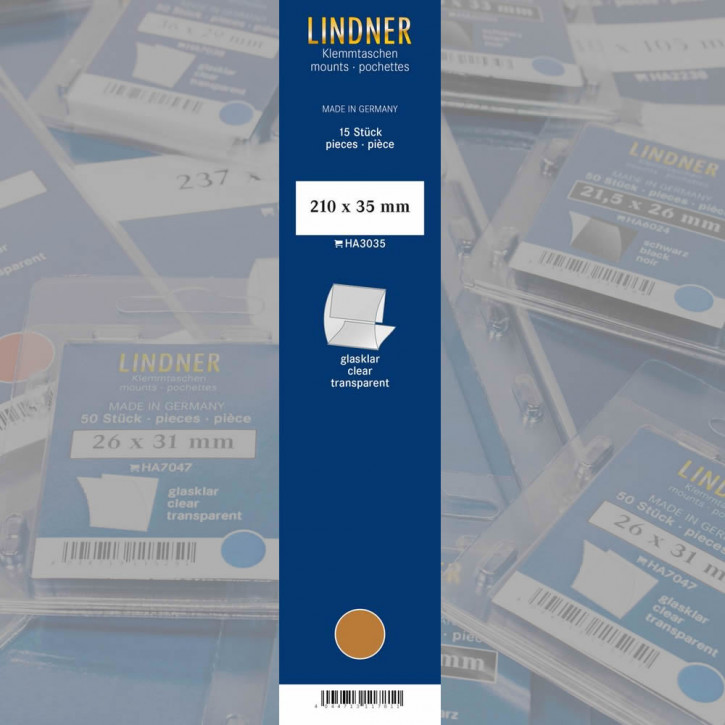 Lindner Klemmfix Streifen, 210 x 35 mm, glasklar, 15 Stück, geschlitzt