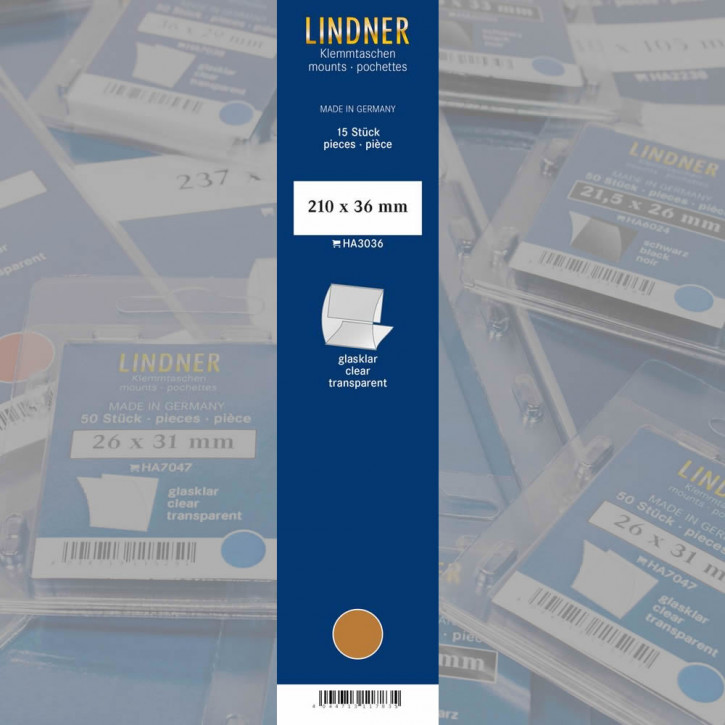 Lindner Klemmfix Streifen, 210 x 36 mm, glasklar, 15 Stück, geschlitzt