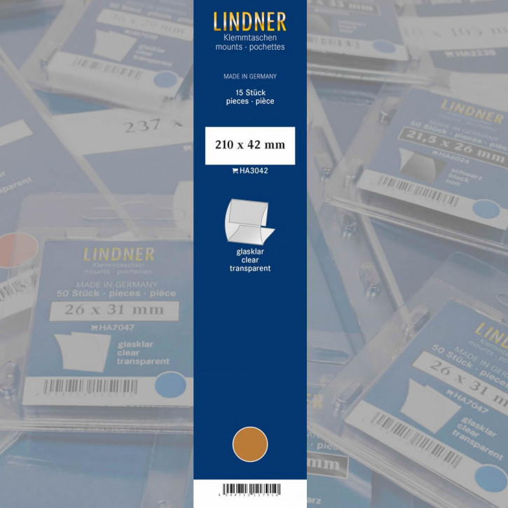 Lindner Klemmfix Streifen, 210 x 42 mm, glasklar, 15 Stück, geschlitzt