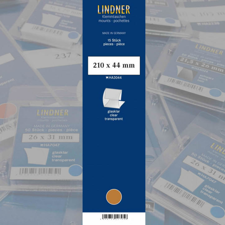Lindner Klemmfix Streifen, 210 x 44 mm, glasklar, 15 Stück, geschlitzt