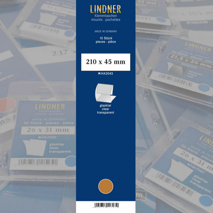 Lindner Klemmfix Streifen, 210 x 45 mm, glasklar, 15 Stück, geschlitzt