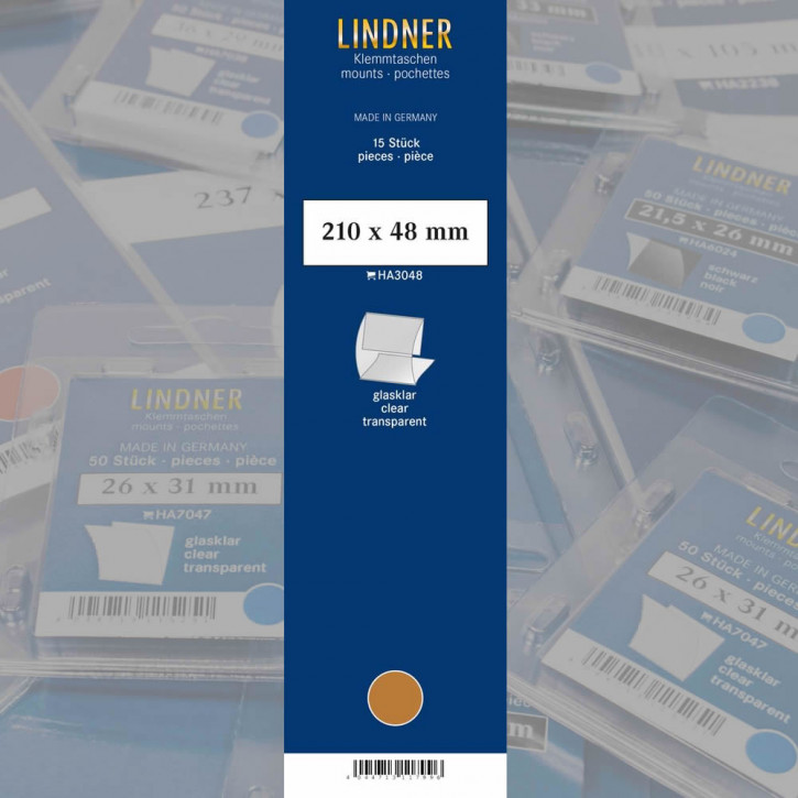 Lindner Klemmfix Streifen, 210 x 48 mm, glasklar, 15 Stück, geschlitzt