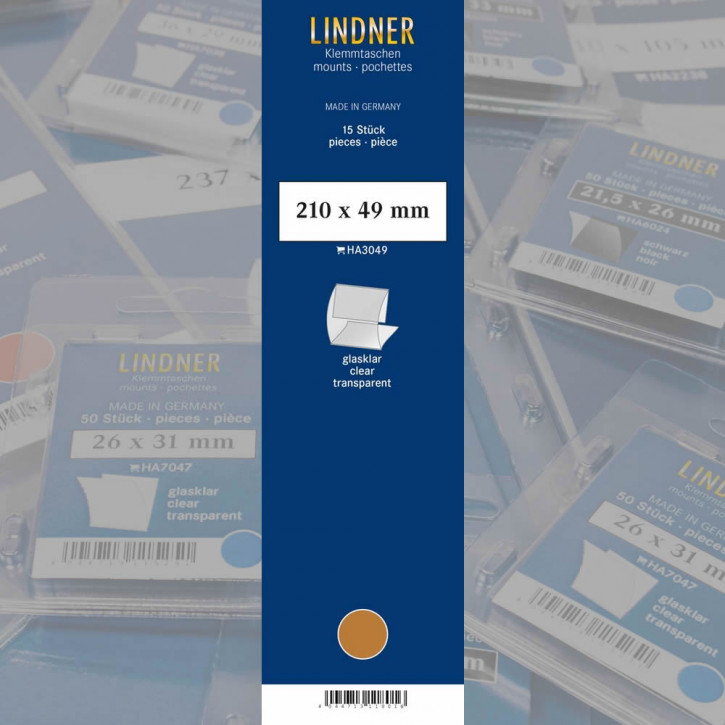 Lindner Klemmfix Streifen, 210 x 49 mm, glasklar, 15 Stück, geschlitzt