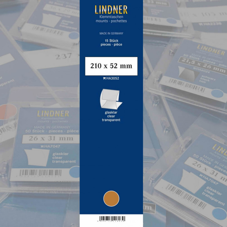 Lindner Klemmfix Streifen, 210 x 52 mm, glasklar, 15 Stück, geschlitzt