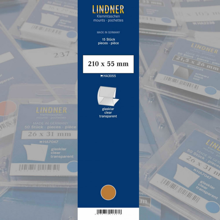 Lindner Klemmfix Streifen, 210 x 55 mm, glasklar, 15 Stück, geschlitzt