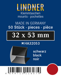 Lindner Klemmfix Zuschnitte, 32 x 53 mm, schwarz, 50 Stück, geschlitzt