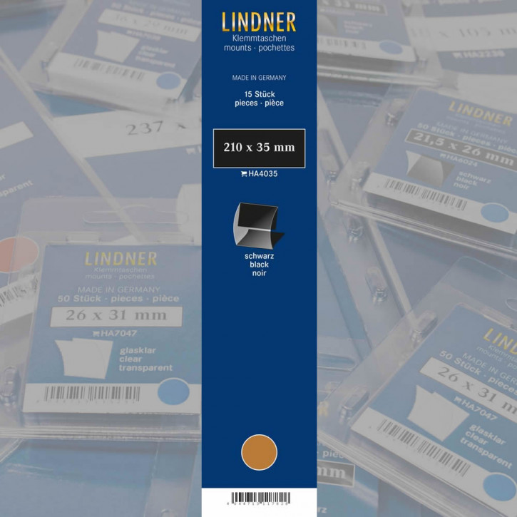 Lindner Klemmfix Streifen, 210 x 35 mm, schwarz, 15 Stück, geschlitzt