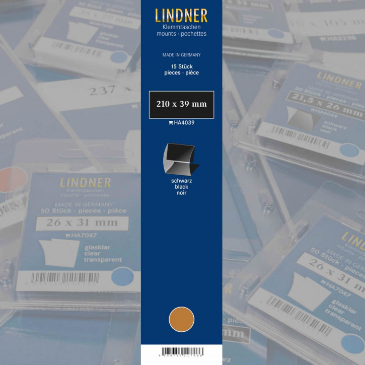 Lindner Klemmfix Streifen, 210 x 39 mm, schwarz, 15 Stück, geschlitzt