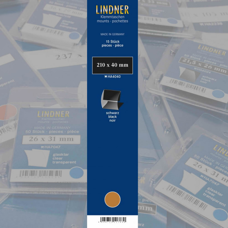 Lindner Klemmfix Streifen, 210 x 40 mm, schwarz, 15 Stück, geschlitzt