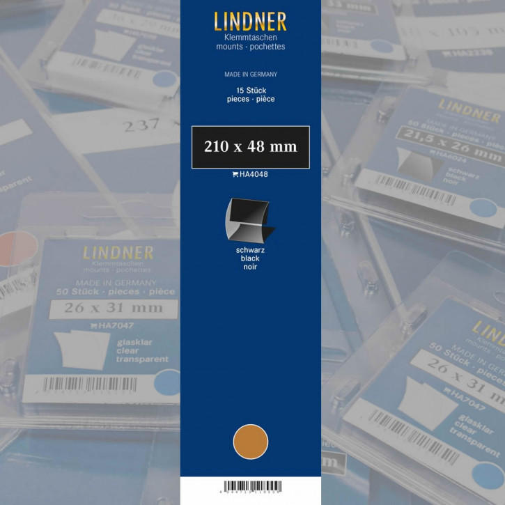 Lindner Klemmfix Streifen, 210 x 48 mm, schwarz, 15 Stück, geschlitzt