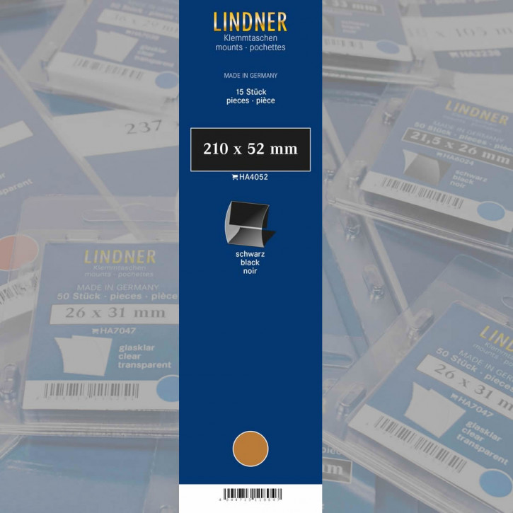 Lindner Klemmfix Streifen, 210 x 52 mm, schwarz, 15 Stück, geschlitzt