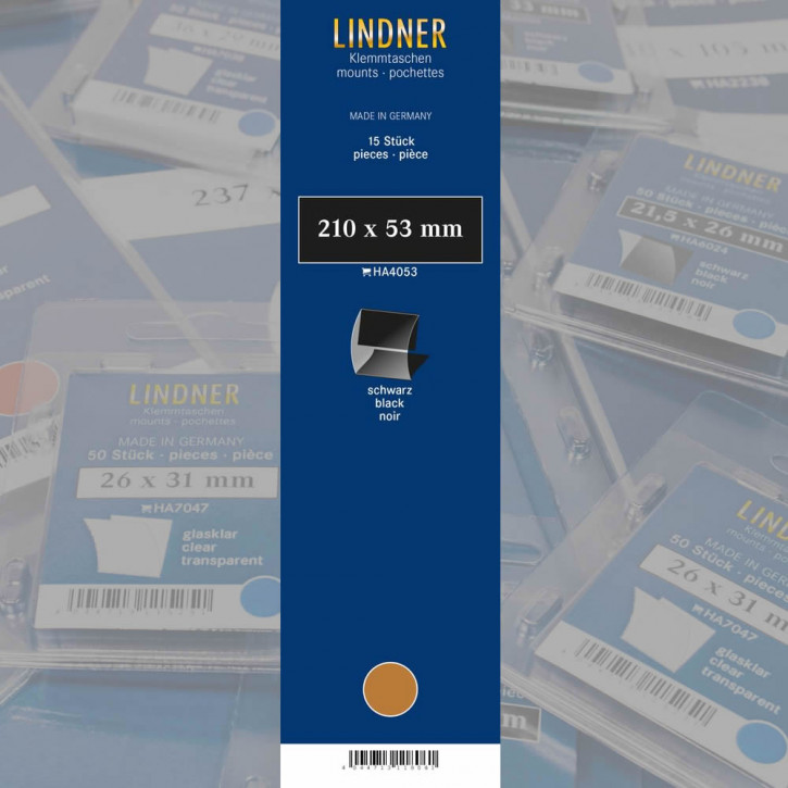 Lindner Klemmfix Streifen, 210 x 53 mm, schwarz, 15 Stück, geschlitzt