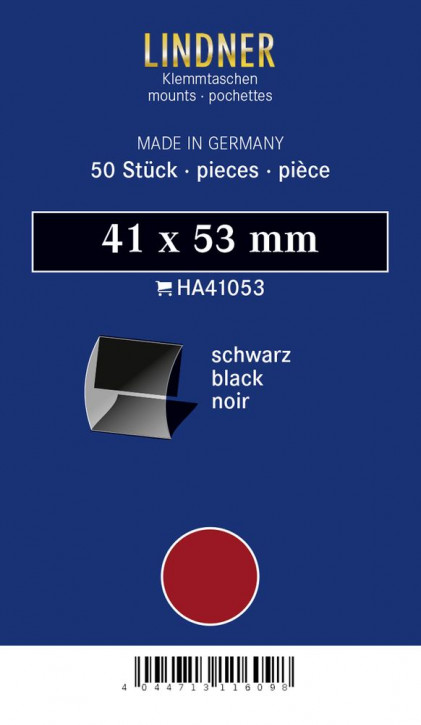 Lindner Klemmfix Zuschnitte, 42 x 53 mm, schwarz, 50 Stück, geschlitzt
