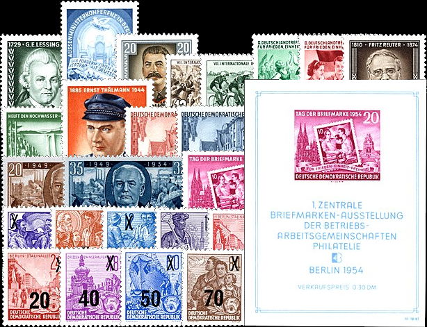 Briefmarken DDR Jahrgang 1954, Mi.Nr. 423-Block 10, Postfrisch - Komplett