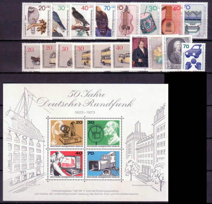 Briefmarken Berlin Jahrgang 1973, Postfrisch - komplett