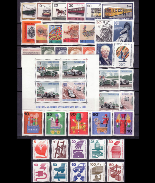 philaseum Briefmarken Berlin Jahrgang 1971, Mi.Nr. 379-417 + Blockeinzelwerte, komplett, Postfrisch