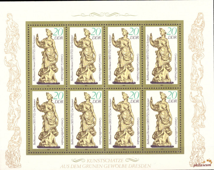 Briefmarken: DDR 1984 Mi.Nr. 2906II Odr., Kleinbogen, Grünes Gewölbe Dresden, Postfrisch