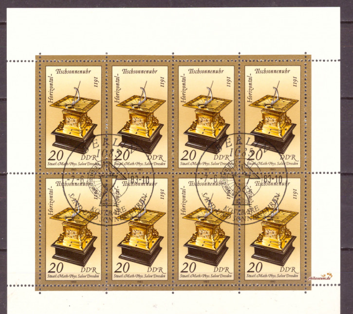 Briefmarken DDR 1983, Mi.Nr. 2798 Kleinbogen, Kostbare Sand- und Sonnenuhren, Gestempelt