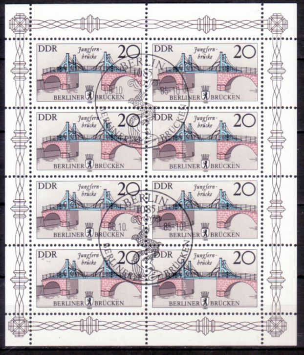 Briefmarken DDR 1985, Mi.Nr. 2973 II Kleinbogen, Historische Brücken, Gestempelt