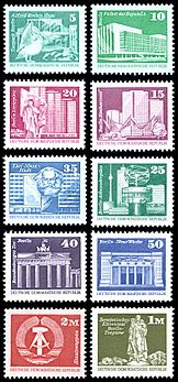 Briefmarken DDR 1980, Mi.Nr. 2483-2485, 2501, 2506, 2521, 2541, 2549-2550, 2561, Kleinformat StTdr., Dauerserie Aufbau in der DDR V-XI, Postfrisch