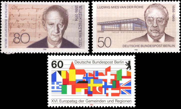 Briefmarken Berlin 1986: Lot aus Mi.Nr. 750, 753, 758. Postfrisch