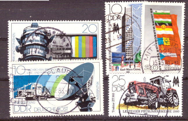 Briefmarken DDR 1980, Mi.Nr. 2490-2491, 2498-2499, 2507. Gestempelt.