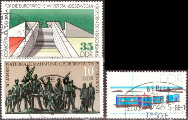Briefmarken: DDR 1988, Mi. Nr. 3160, 3196, 3197. Gestempelt