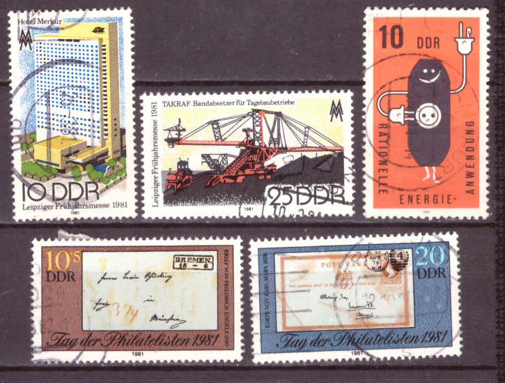 Briefmarken: DDR 1981, Lot aus Mi.Nr. 2593-2594, 2601, 2646-2647, Gestempelt