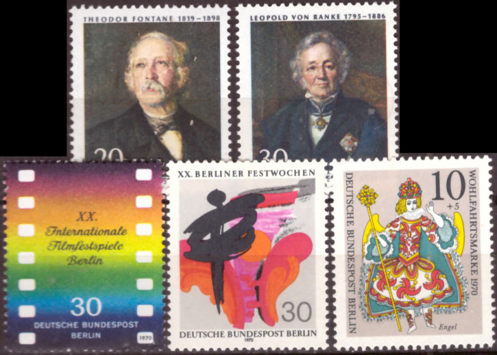 Briefmarken Berlin 1970, Lot aus Mi.Nr. 353, 358, 372, 377, 378 Postfrisch