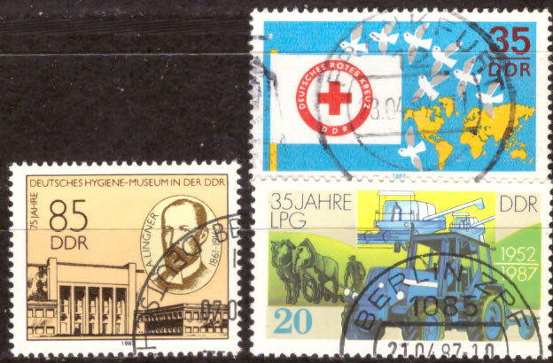 Briefmarken DDR 1987, Lot aus Mi.Nr. 3088, 3089, 3090. Gestempelt