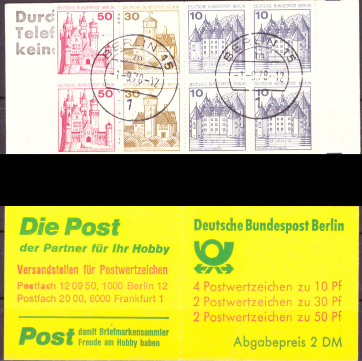 Briefmarken Berlin, Mi.Nr. MH 10 (1x H-Bl. 18), Markenheftchen MH 10 Burgen und Schlösser - Gestempelt